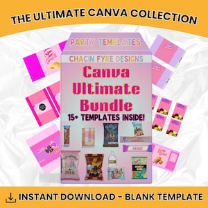 Party Favor Template Bundle- Canva Party Bundle- Party Favor Templates