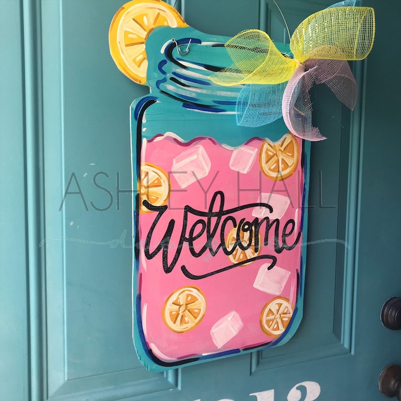Pink Lemonade Mason Jar Door Hanger Etsy