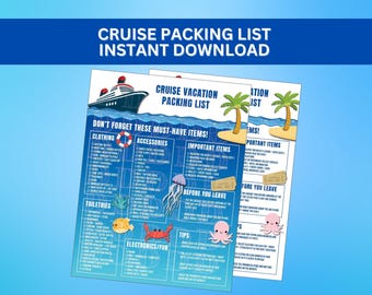 Cruise Vacation Packing List Printable Download - 8.5" x 11"