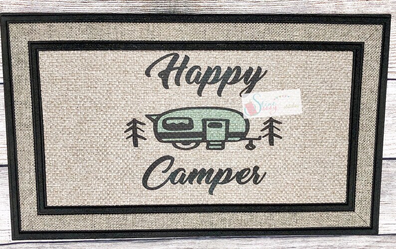 Camping Decor Outdoor Mat Happy Camper rugteal Camper Etsy