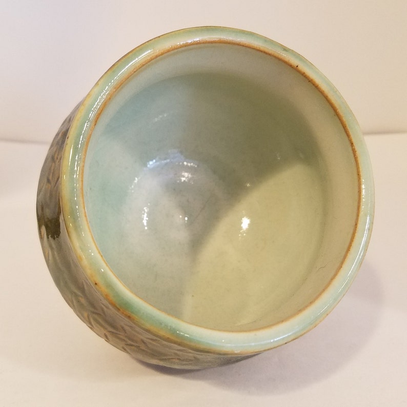 Green and White Hatch Mark Vase