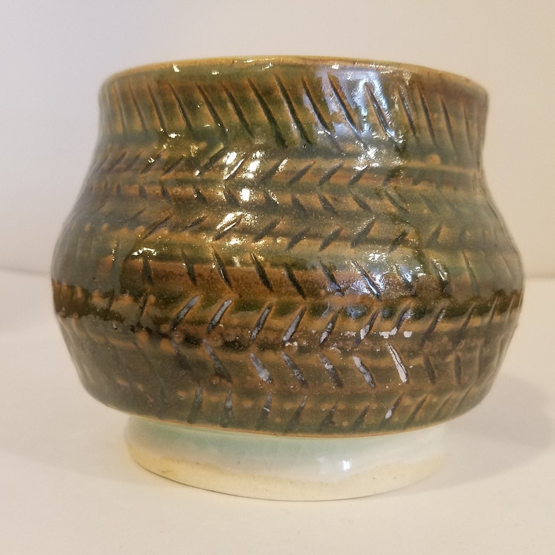 Green and White Hatch Mark Vase