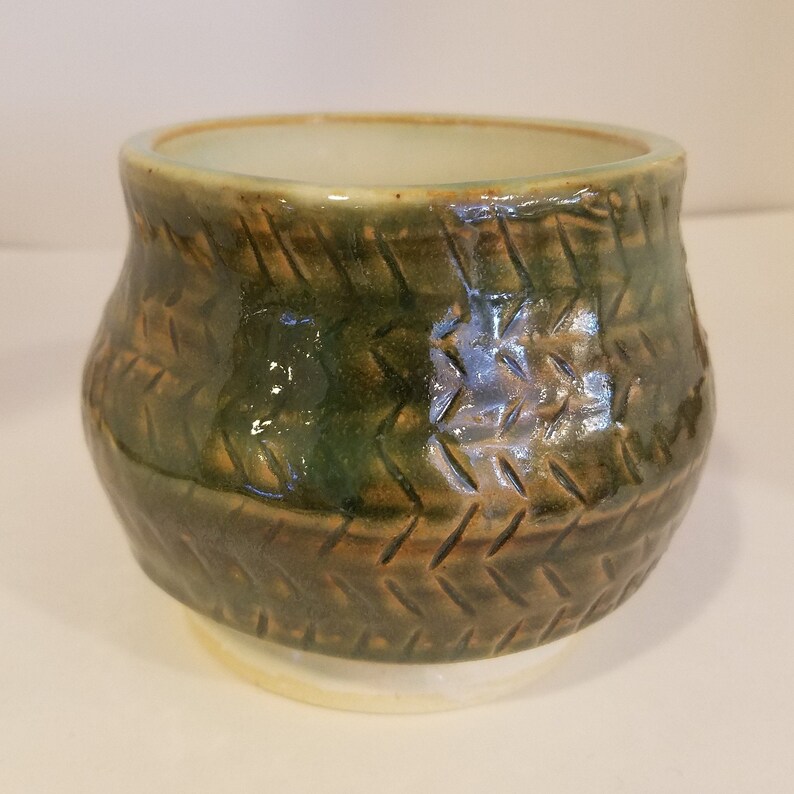 Green and White Hatch Mark Vase