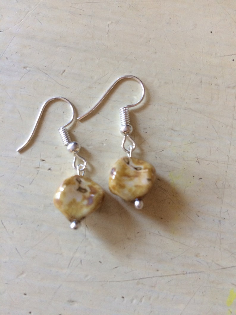 Earrings Glass Bead Brown marble