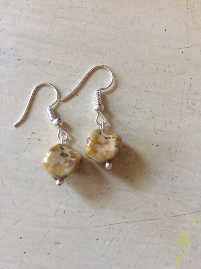 Earrings Glass Bead Brown marble