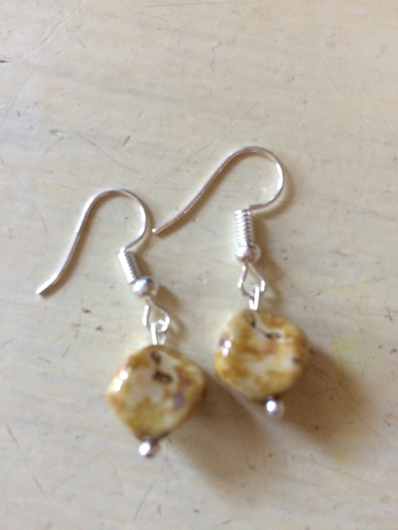 Earrings Glass Bead Brown marble