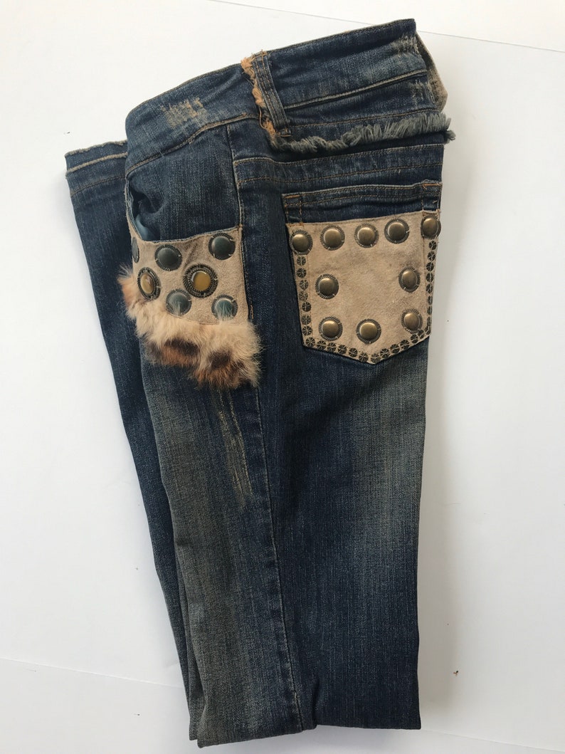 Dolce Cabo Fur Trim Studded Jeans M