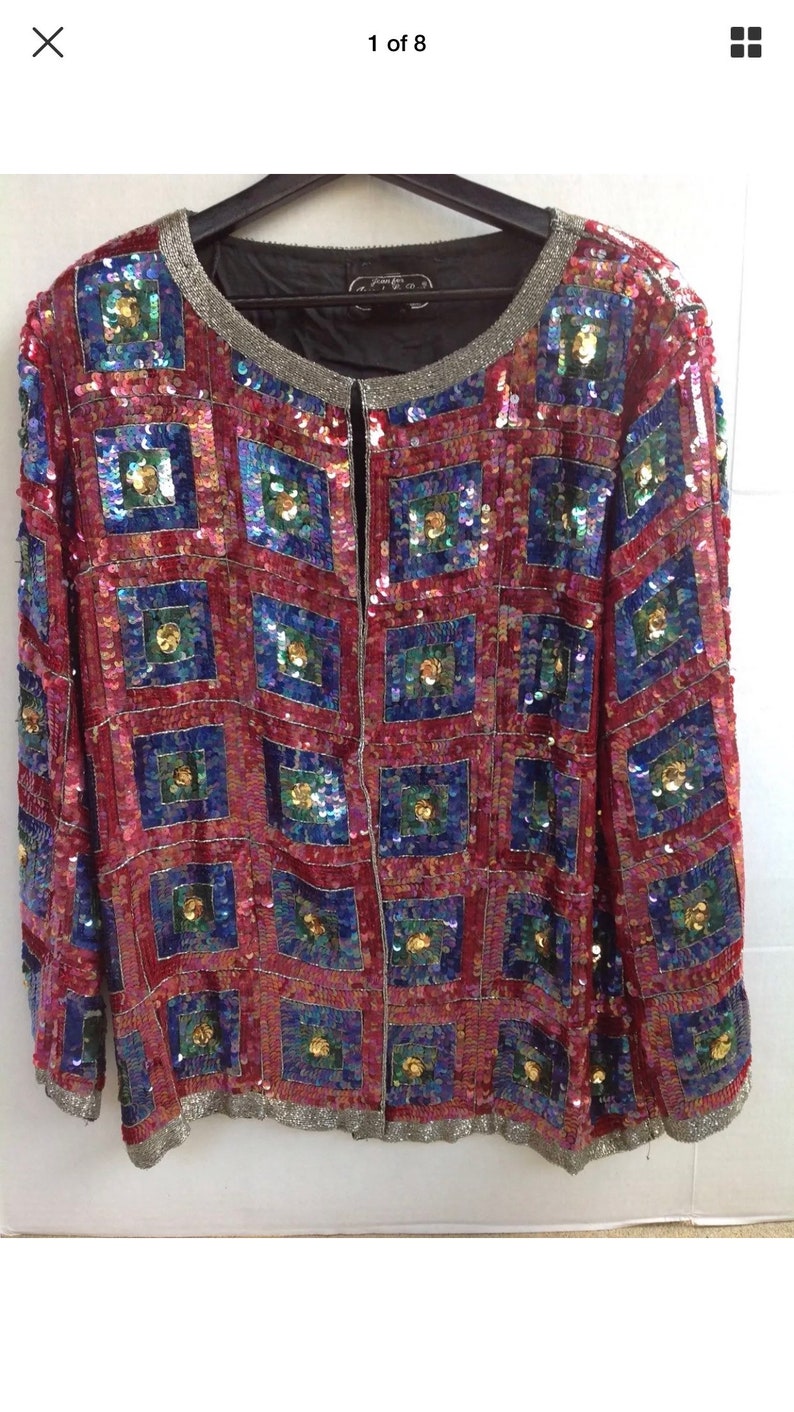 Jean Joseph Lebon Silk Sequins Art Decco Evening Jacket XL
