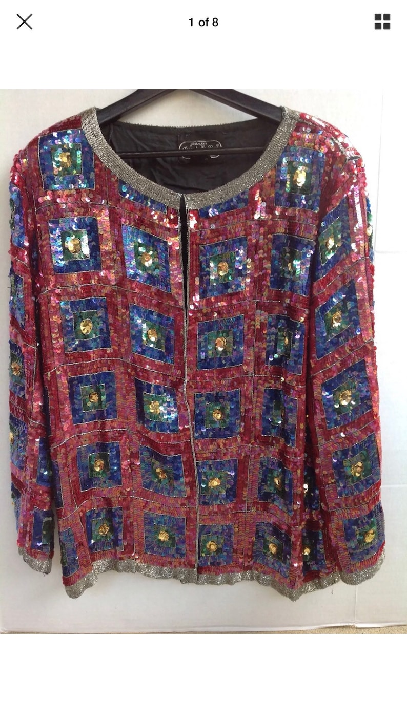 Jean Joseph Lebon Silk Sequins Art Decco Evening Jacket XL