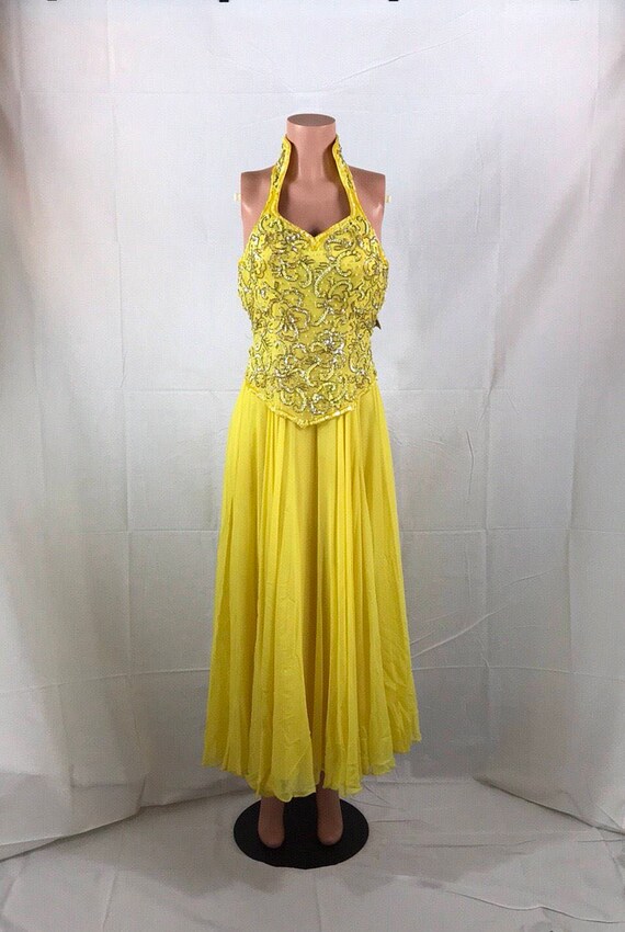 yellow tea length dress