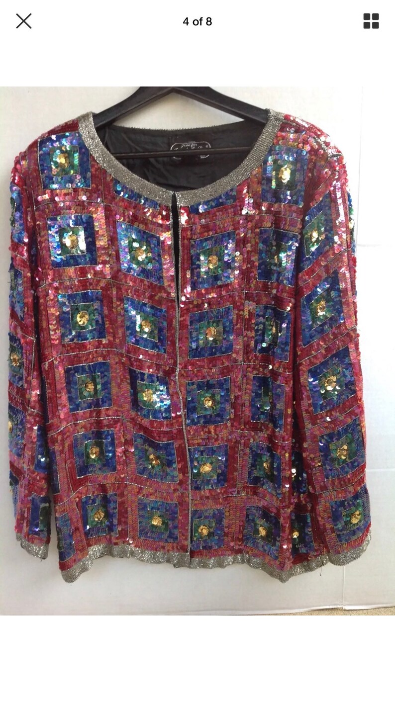 Jean Joseph Lebon Silk Sequins Art Decco Evening Jacket XL