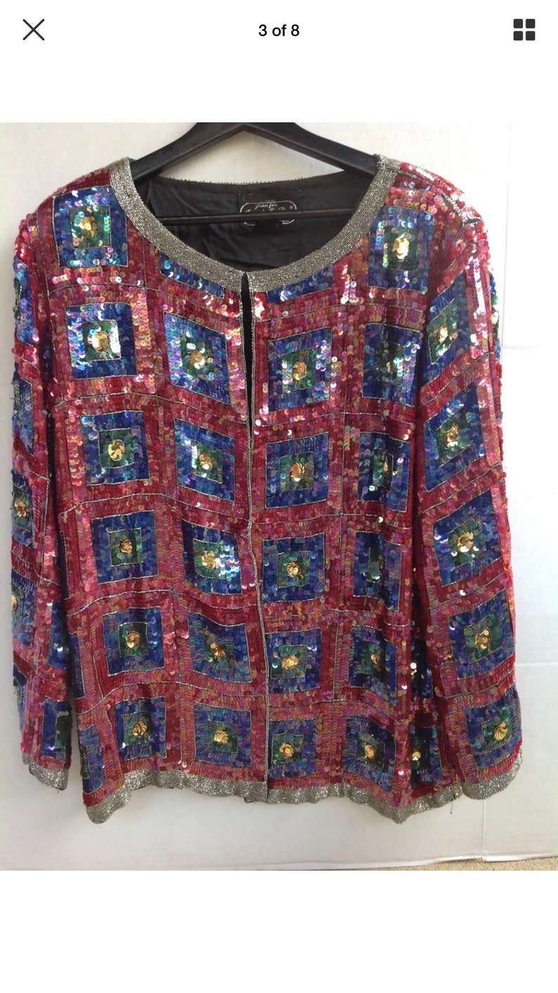 Jean Joseph Lebon Silk Sequins Art Decco Evening Jacket XL