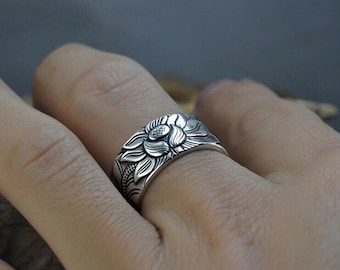 DTZH Rings Jewellery Ring S925 Sterling Silver Retro Inlaid Jasper Lady Lavish Atmosphere Lotus Ring Send Girlfriend Birthday Gift to Dear People DTZH Rings Jewellery Ring S925 Sterling Silver Retro Inlaid Jasper Lady Lavish Atmosphere Lotus Ring Send Girlfriend Birthday Gift to Dear People