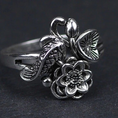 Sterling Silver Adjustable Ring With Lotus Flower in Sizes 5 - Etsy