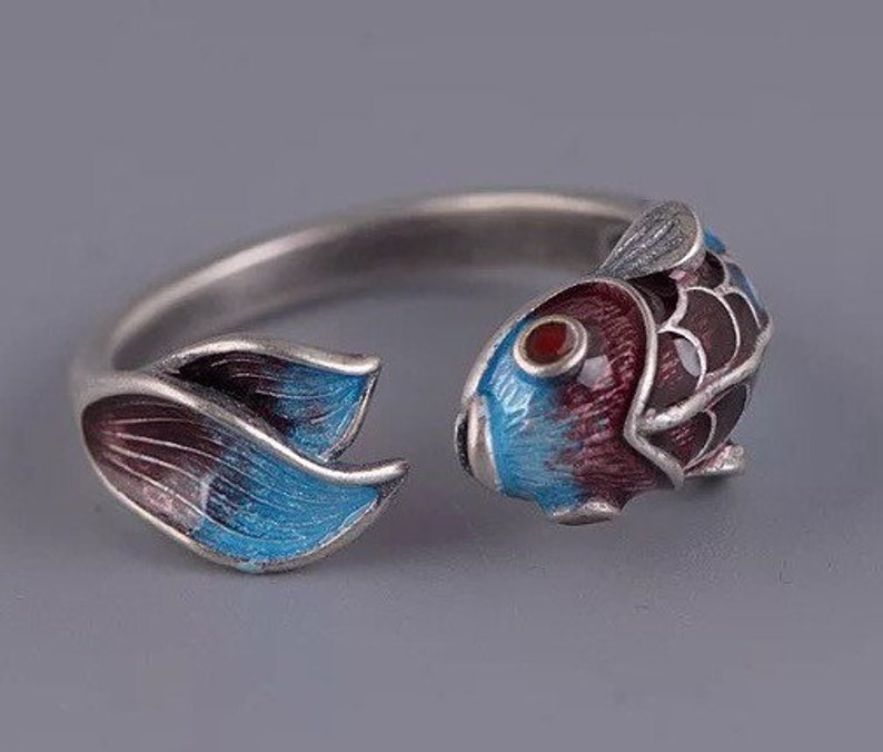 925 Sterling Silver Blue Enamel Koi Carp Adjustable Wrap Ring - Etsy