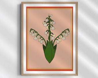 Printable Lily of the Valley Retro 70s Digital Wall Art Print