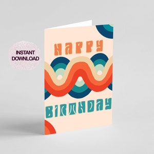Cartão de aniversário Groovy Retro dos anos 70 para impressão - DOWNLOAD INSTANTÂNEO