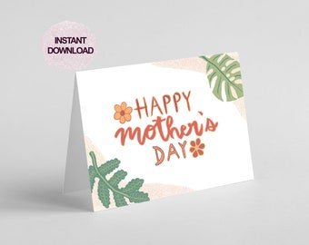 Printable Mother's Day Card - Plants and Flowers - Hand Written - INSTANT DOWNLOAD