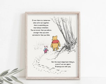 Poster mit Zitat „If Ever There Is A Tomorrow“, Winnie Puuh-Zitat, Kinderzimmer-Wanddekoration, Kinderzimmer-Dekoration, Freundschafts-Wandkunst, ungerahmter und gerahmter Druck