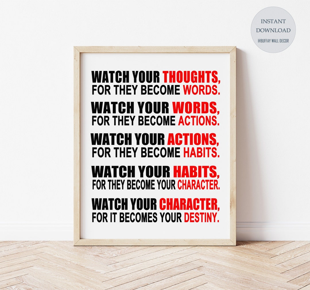 Watch Your Thoughts, Motivational Wall Art, Inspirational Quote Poster ...