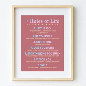 7 Rules of Life Wall Art Print, Therapy Office Decor, Inspirational SEL ...
