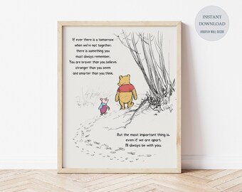 Winnie the Pooh Art Print, If Ever There Is A Tomorrow, A. A. Milne Quote Classic Poster, Encouragement Gift, Digital Print Instant Download