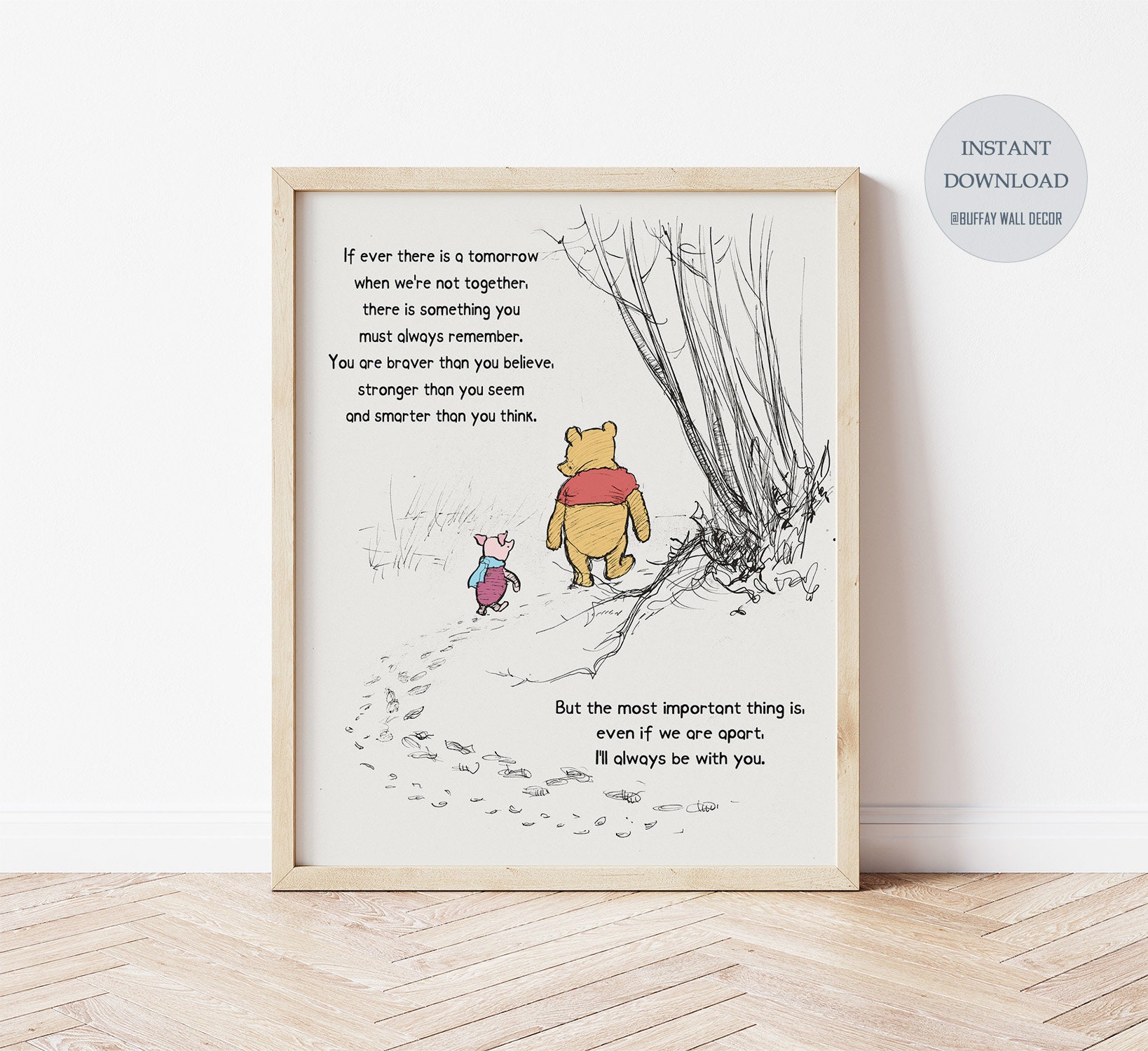 Winnie the Pooh Book Page Inspirational Wall Art, AA Milne Quote Vintage  Style Print Wall Decor