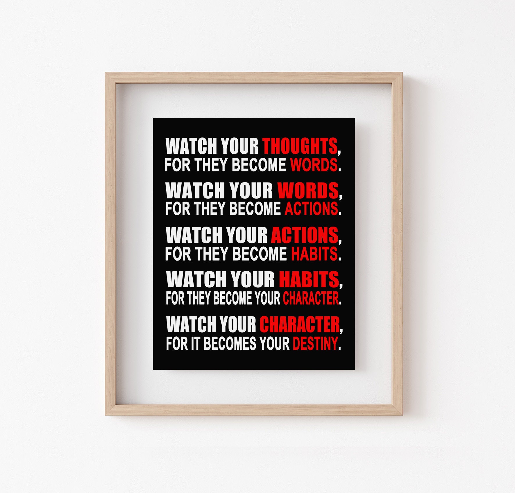 Watch Your Thoughts, Motivational Wall Art, Inspirational Quote Poster ...