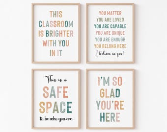 Back To School Classroom Decorations, Inspirational Wall Art for Classroom, Kids Affirmations, Educational Poster, Set of 4 Unframed Print