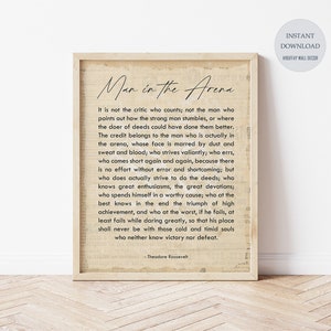 Hombre en la Arena, Citas inspiradoras, Póster de Teddy Roosevelt, Regalos motivacionales para hombres, Decoración de pared para oficina, 2 fondos, Impresión digital