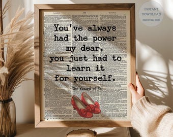 Printable The wizard of oz Quote, Wicked the Good Witch, You've Always Had The Power,  Encouragement Gift for Women, Girls, Digital Print