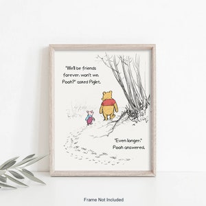 Winnie The Pooh and Piglet Friendship Artwork, We&#39;ll be Friends Forever, Classic Winnie Print, Gift for Friends, Unframed & Framed  Wall Art