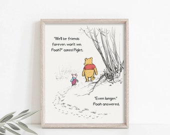 Winnie The Pooh and Piglet Friendship Artwork, We&#39;ll be Friends Forever, Classic Winnie Print, Gift for Friends, Unframed & Framed  Wall Art