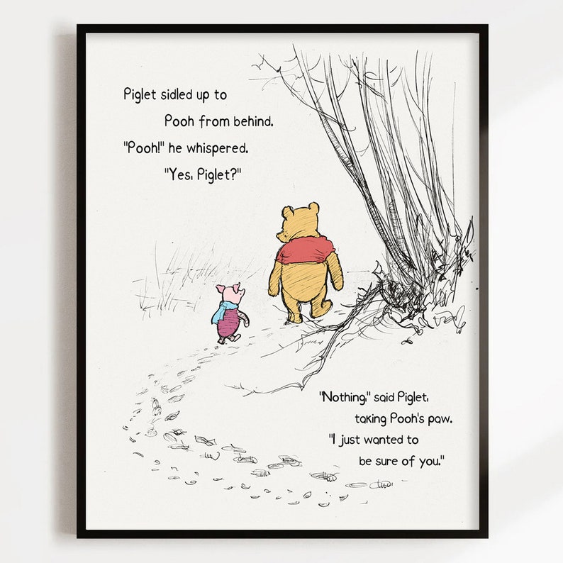 Winnie the Pooh Wall Art, Piglet Sidled up to Pooh Poster, Kids Room