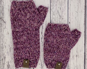 Purple tweed fingerless mittens (only short size left)