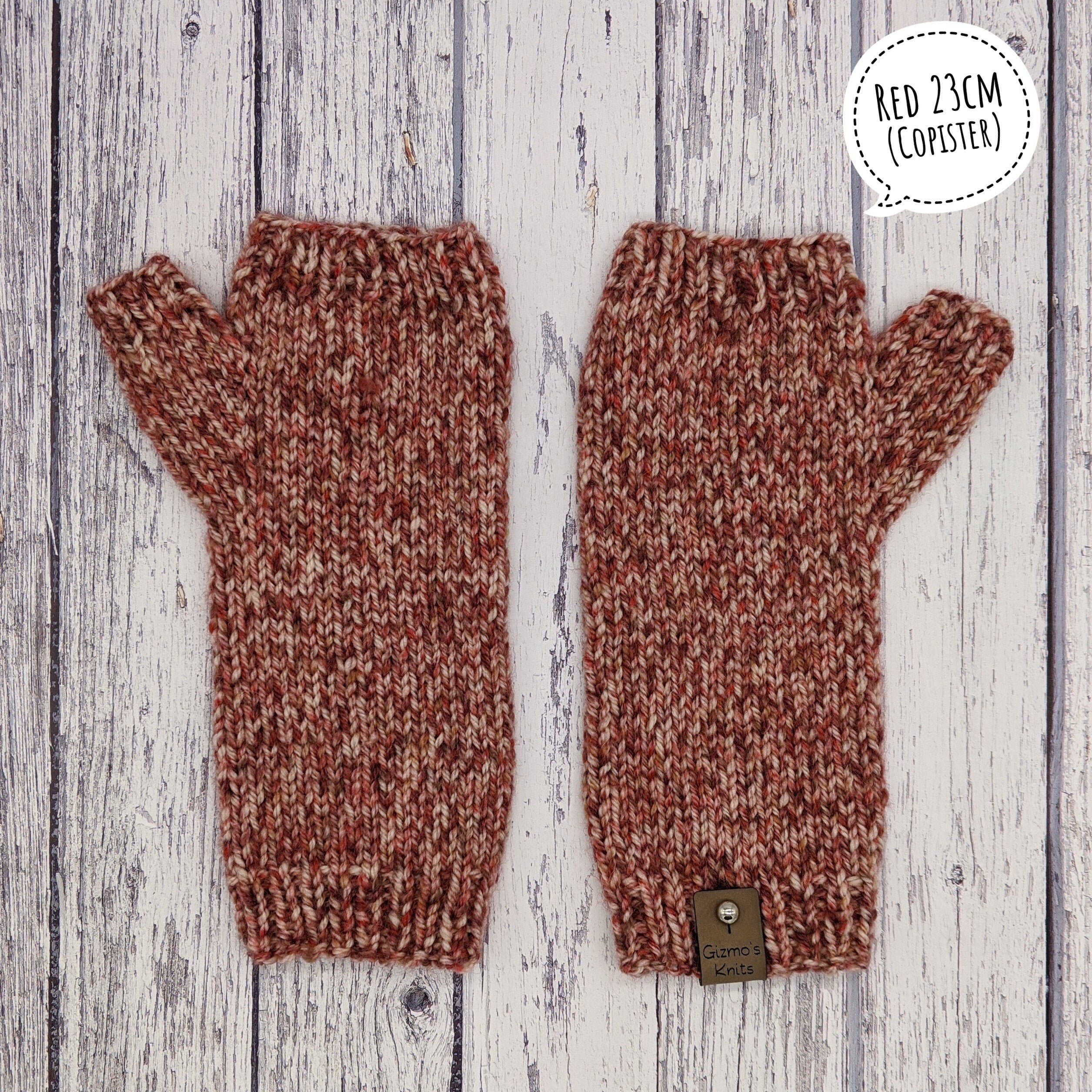 Red tweed fingerless mittens