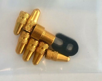 6 Alloy Presta Valve Caps.. + Valve Core Tool + Presta Adapter..Gold...MTB..Bike