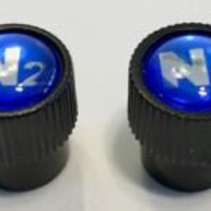 4 Black...VALVE CAPS (Nitrogen) - N2 - Inlayed in Blue...TPMS Safe..w/ Decal