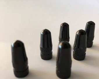 6 Presta Alloy Valve Caps... & 1 Valve Core Tool ...Black