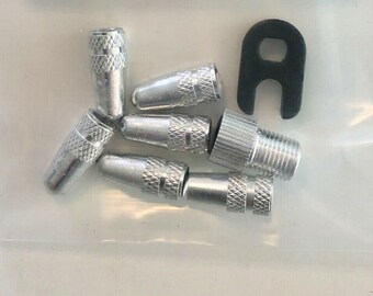 6 Presta Alloy Valve Caps... & 1 Presta Adapter + 1 Valve Core Tool ...Silver