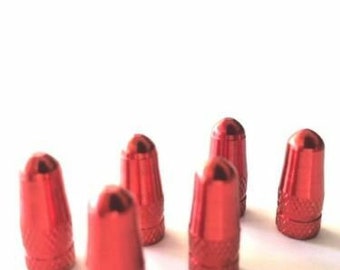 6 Presta Alloy Valve Caps... & 1 Valve Core Tool ...Red