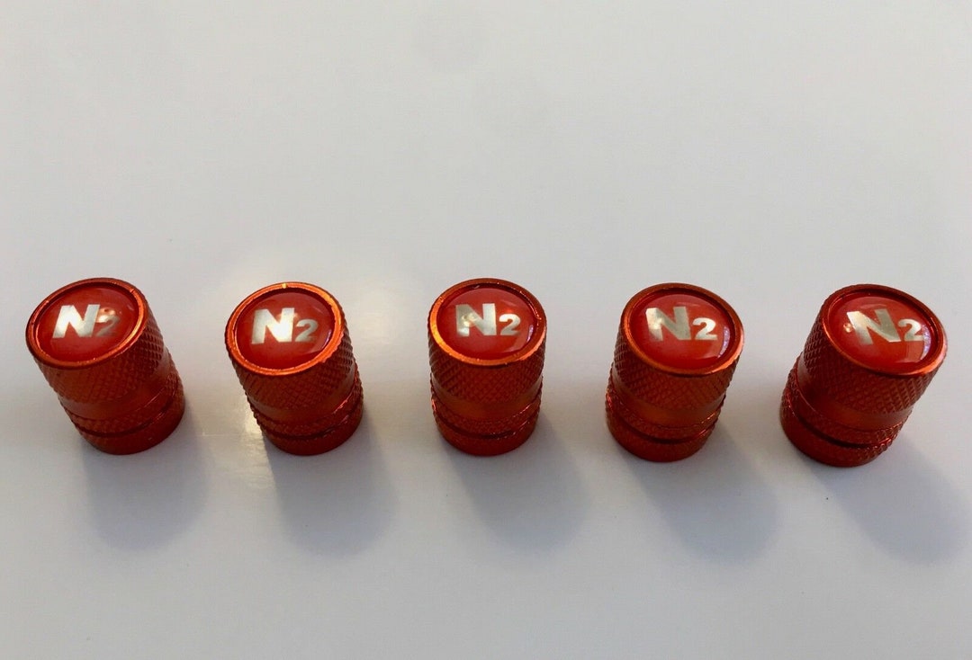 5 Orange Aluminum... nitrogen VALVE CAPS N2 Inlayed..tpms Safe..w