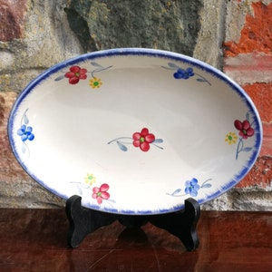 Plato de acompañamiento &quot;Mary Lou&quot; de Sarreguemines, de Digoin, francés antiguo, plato pequeño &quot;ravier&quot;, hecho en Francia, cerámica de barro, flores pintadas a mano de estilo retro