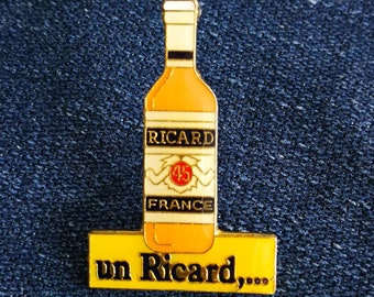 Vintage French Ricard Pin Badge Yellow Logo Made in France Enamel Brooch Pastis Alcohol Advertising Aperitif Drink Carafe Anisette Berger