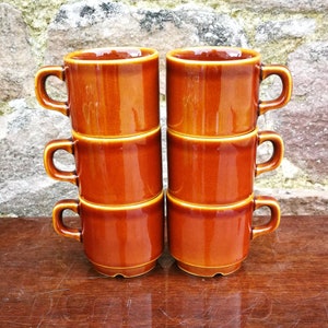 6 Vintage French Brown Parisian Bistro Café Coffee Cups Set of Six Made In France Bistrot Shop Paris Bistrot Brasserie Espresso Nespresso