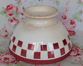 Antique French Red Dice Cafe Au Lait Bowl Latte Coffee Petit Dejeuner Kitchen Decor Kitchenalia Cereal Old Retro Digoin Vintage