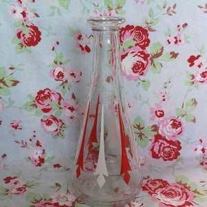 vintage Français White & Red Decanter Liqueur Glass Bottle Liquor Jug Made in France 1960s Carafe Kitsch Kitchen Retro Decor Rockabilly Mod