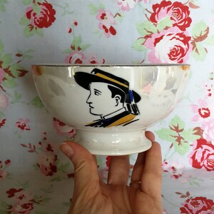 Vintage French Breton Badonviller Porcelain Bowl Cafe Au Lait Coffee Petit Dejeuner Bretagne Breizh Traditional Folkloric Sailor Iridescent