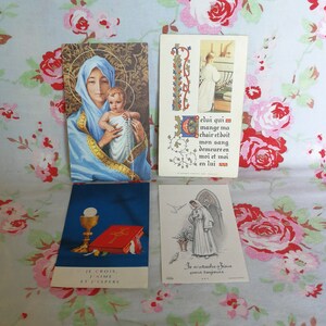 Lot de 4 papier Français Antique Sainte Communion cartes Vierge Marie Jésus Christ crucifié Vierge catholique INRI Image pieuse iconographie prière