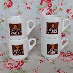 4 Vintage Jacques Vabre French Espresso Cups Set of 4 Coffee Expresso Advertising Brand Café Bar Bistrot Bistro Nespresso Small
